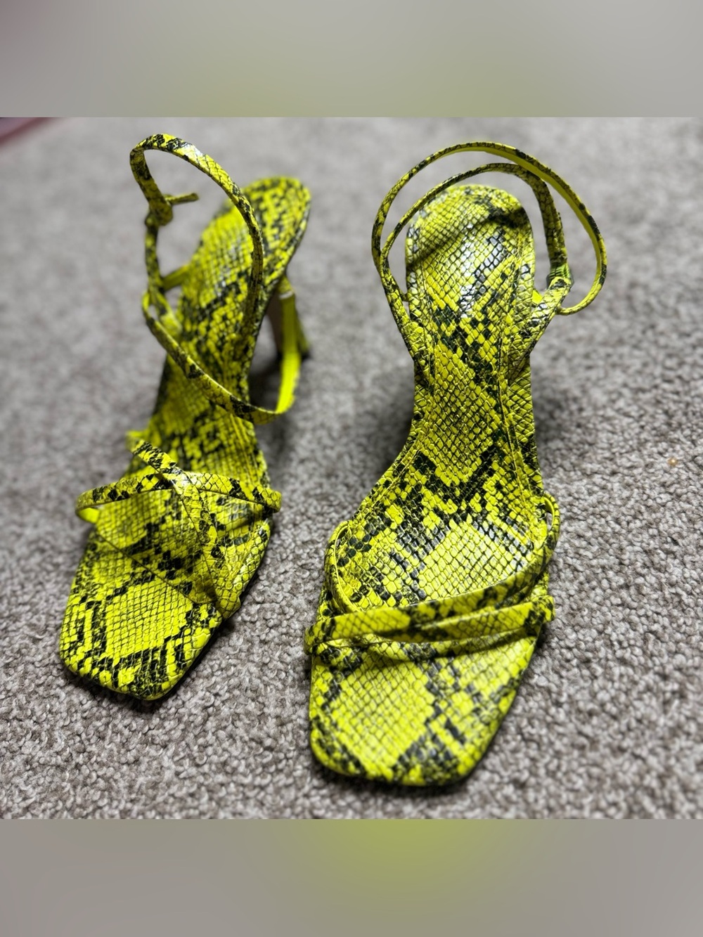 Snake print strappy heel